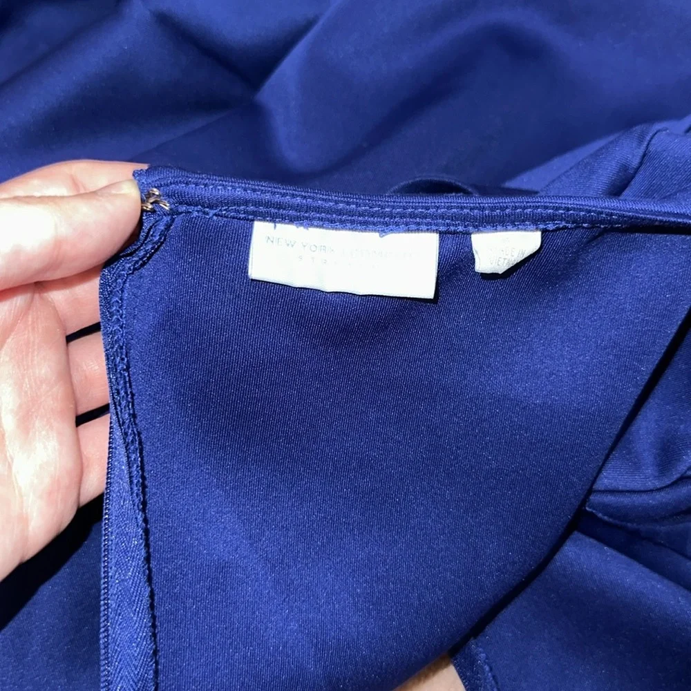 New York & Company Stretch Cobalt Blue Cap Sleeve  Business Casual Midi Dress - Picture 6 of 7